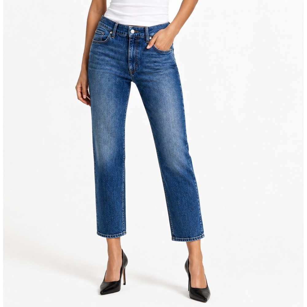 7 For All‎ Mankind Ankle Cropped Straight Jeans Blue Medium Wash Size 31